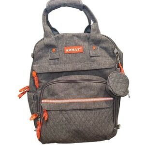 AOMAY Gray Diaper Backpack with Multiple Pockets and Storage